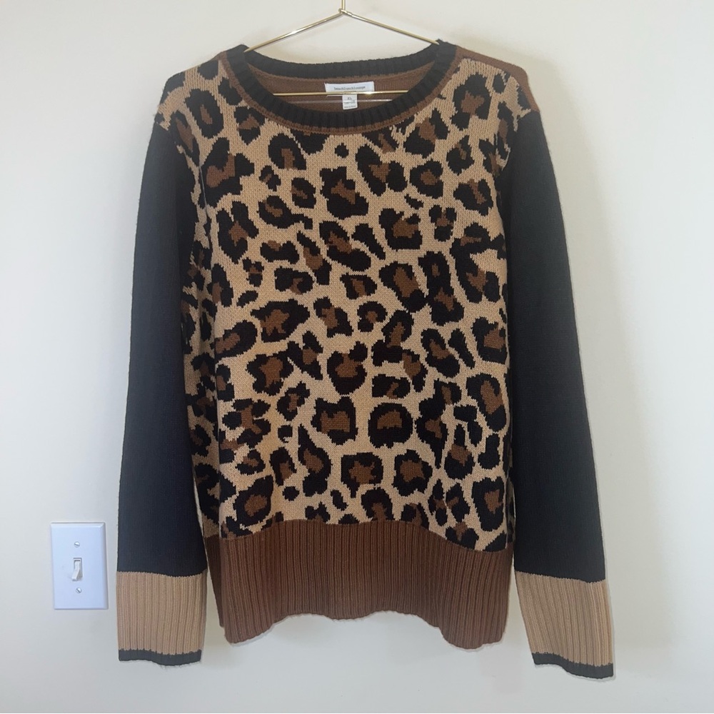 BeachLunchLounge‎ Leopard Colorblock Sweater XL Animal Print Crewneck